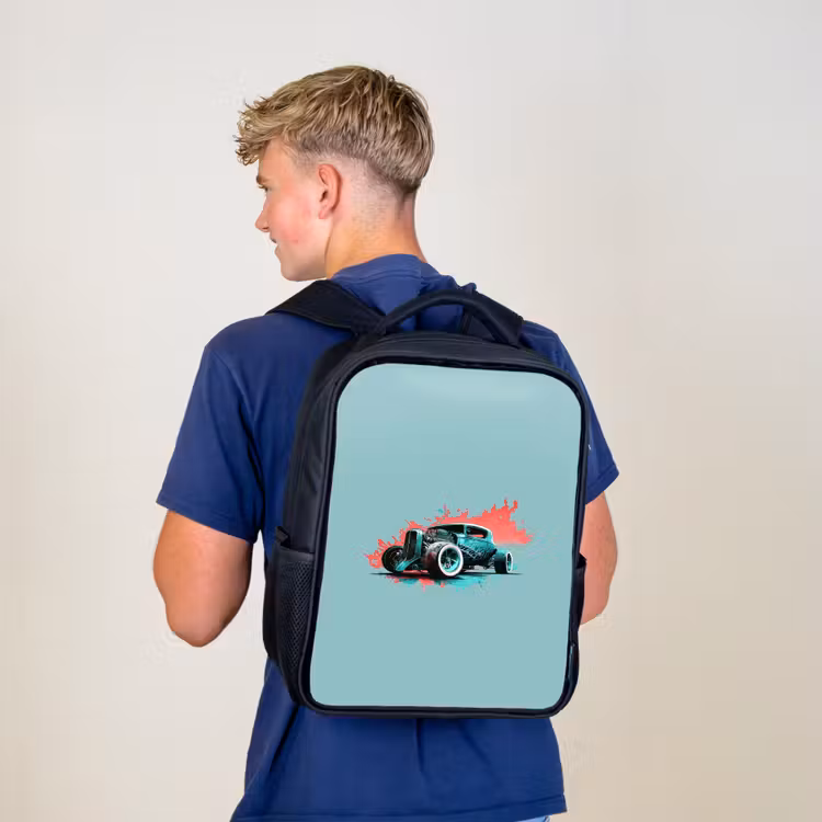 Kids backpack - Black - Hotrod turquoise — 5