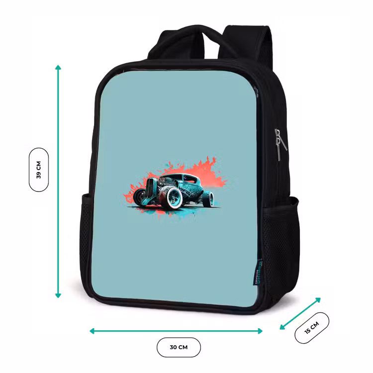 Kids backpack - Black - Hotrod turquoise — 8