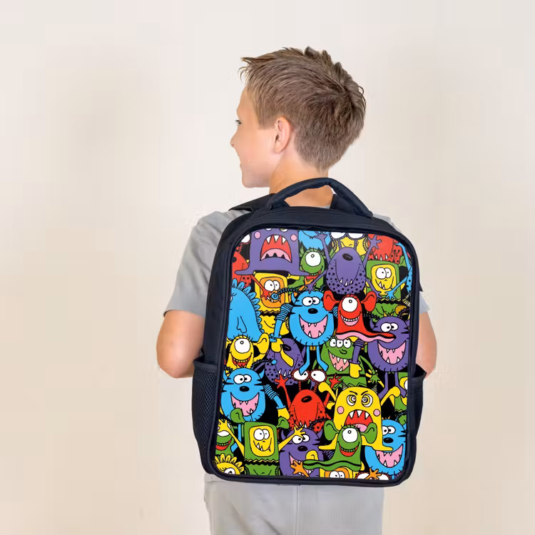 Kids backpack - Black - Monsters with Bright Colors — 2
