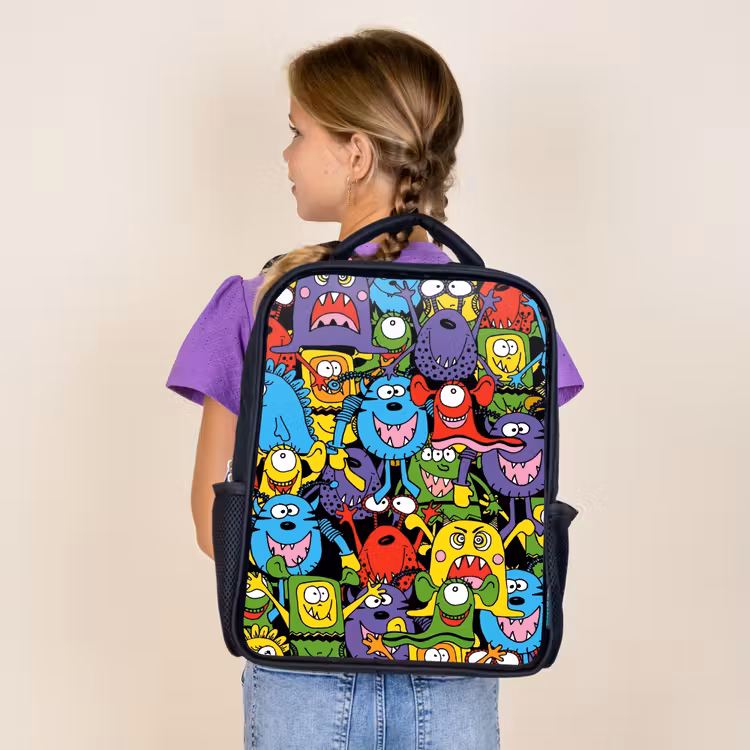 Kids backpack - Black - Monsters with Bright Colors — 4