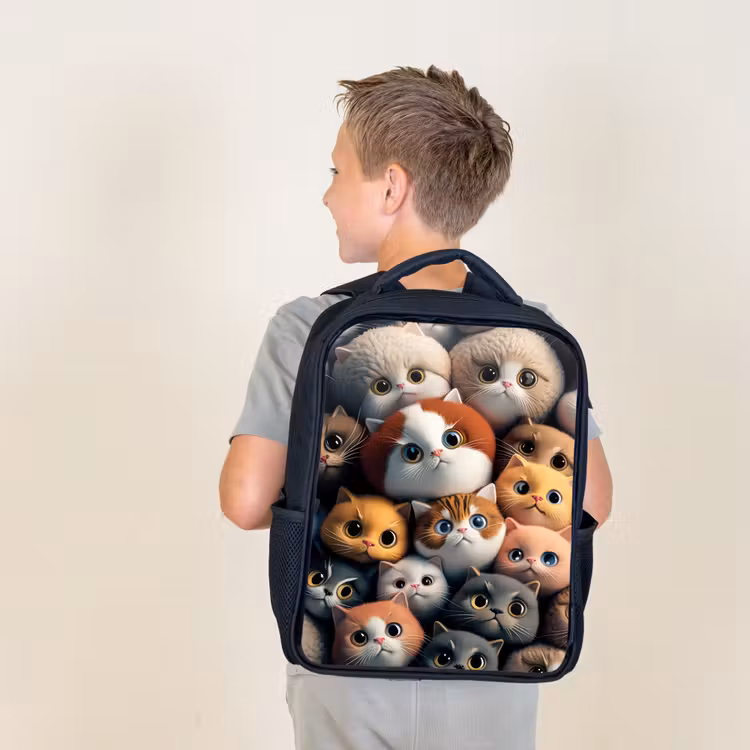 Kids backpack - Black - Orange Cats — 2