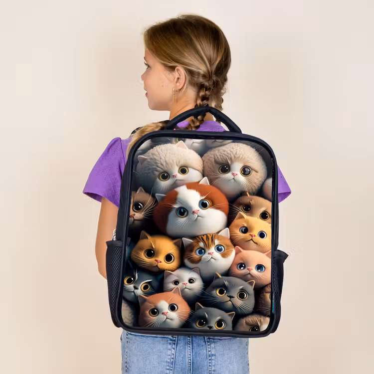 Kids backpack - Black - Orange Cats — 4