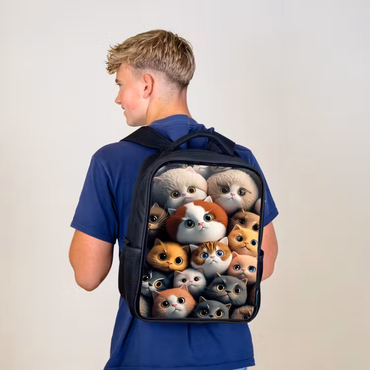 Kids backpack - Black - Orange Cats — 5