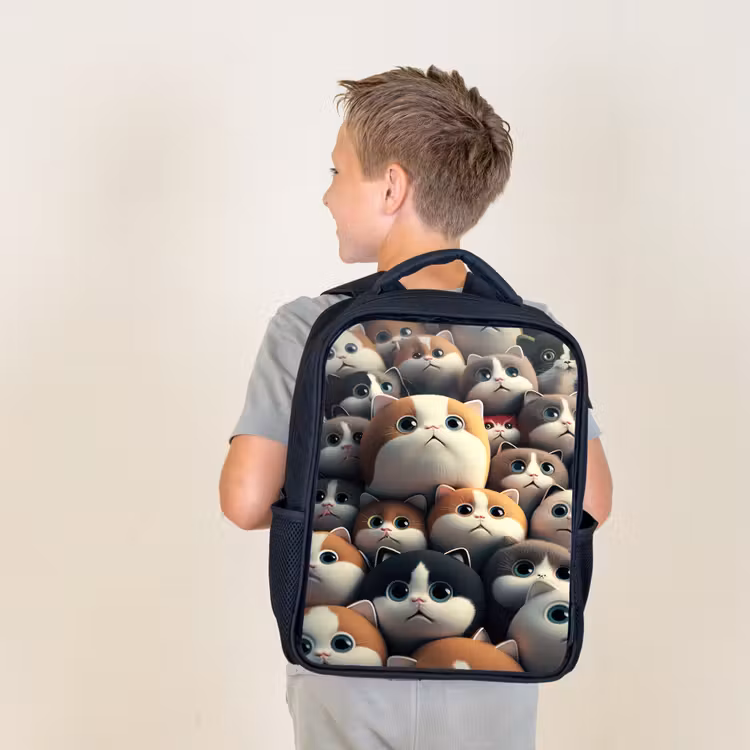 Kids backpack - Black - Patches of Cats — 2