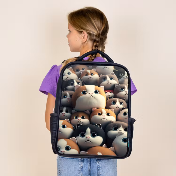 Kids backpack - Black - Patches of Cats — 4