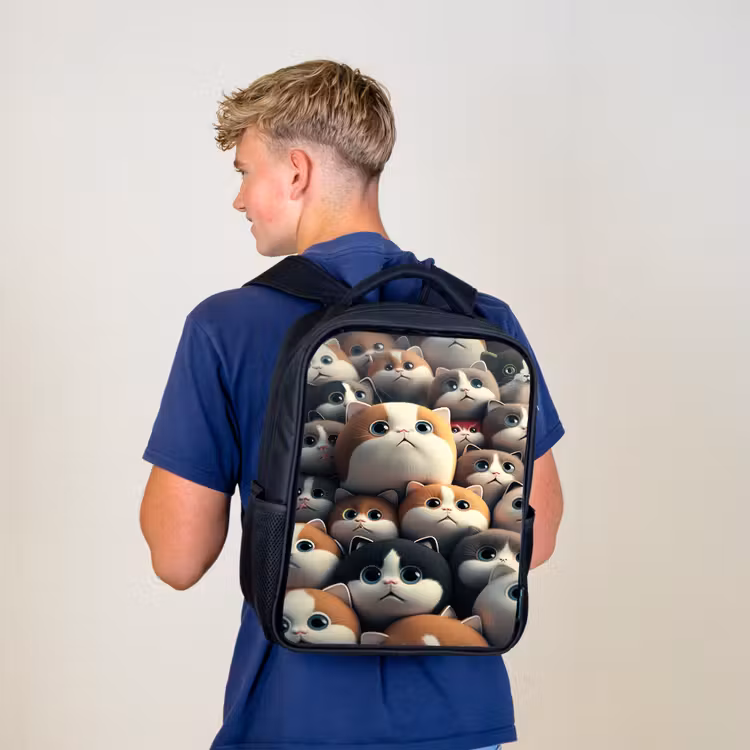 Kids backpack - Black - Patches of Cats — 5