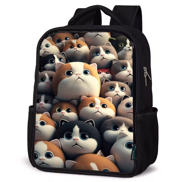 Kids backpack - Black - Patches of Cats — 6