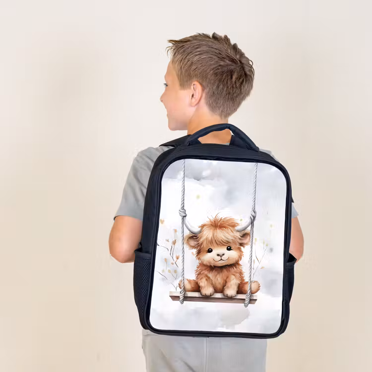 Kids backpack - Black - Scottish highlander - Animal - Children — 2