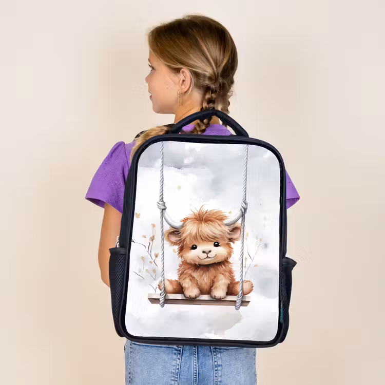 Kids backpack - Black - Scottish highlander - Animal - Children — 4
