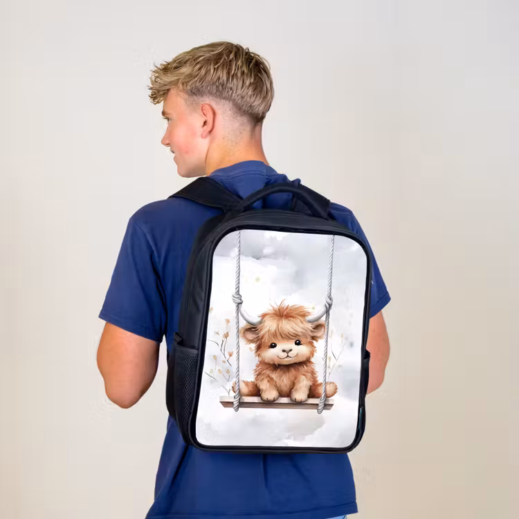 Kids backpack - Black - Scottish highlander - Animal - Children — 5
