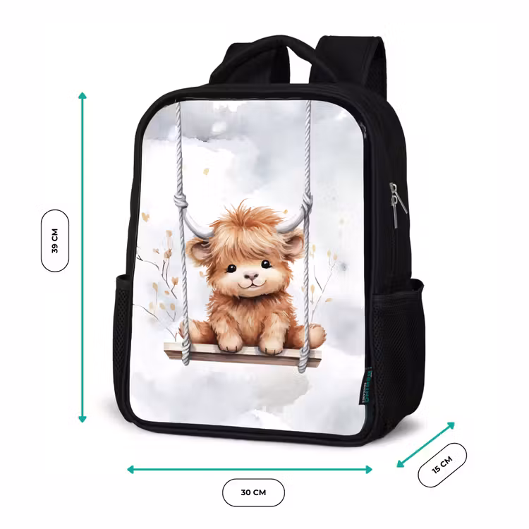 Kids backpack - Black - Scottish highlander - Animal - Children — 8