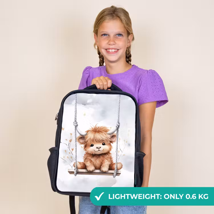 Kids backpack - Black - Scottish highlander - Animal - Children — 9