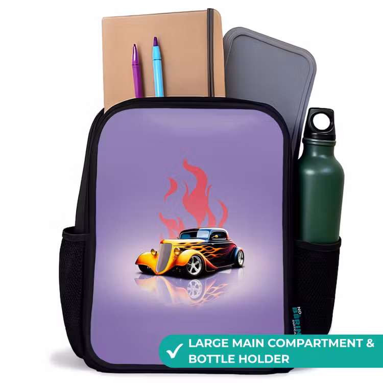 Kids backpack - Black - Yellow car with pink flames — 10
