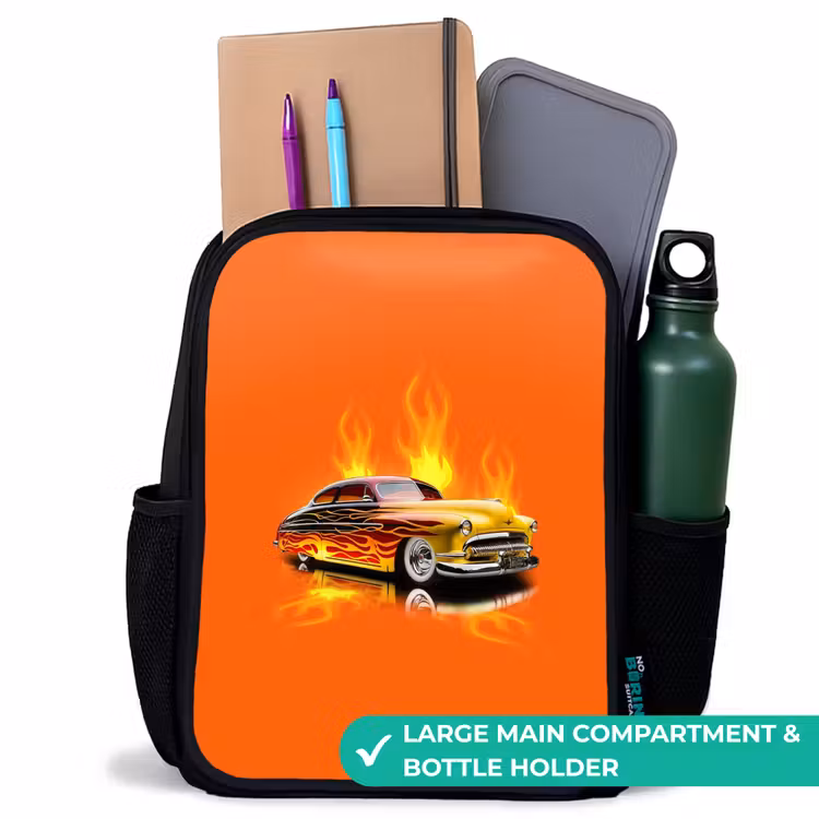 Kids backpack - Black - Yellow car with yellow flames — 10