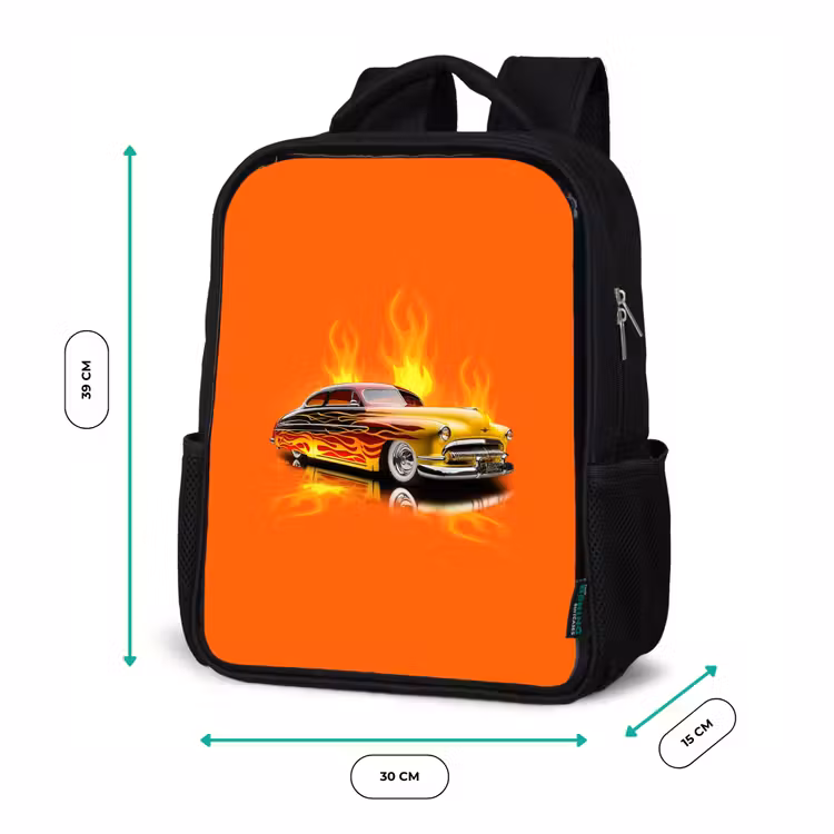 Kids backpack - Black - Yellow car with yellow flames — 8