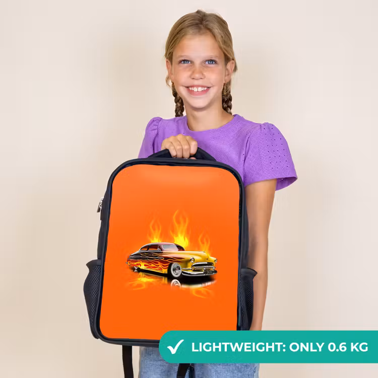 Kids backpack - Black - Yellow car with yellow flames — 9
