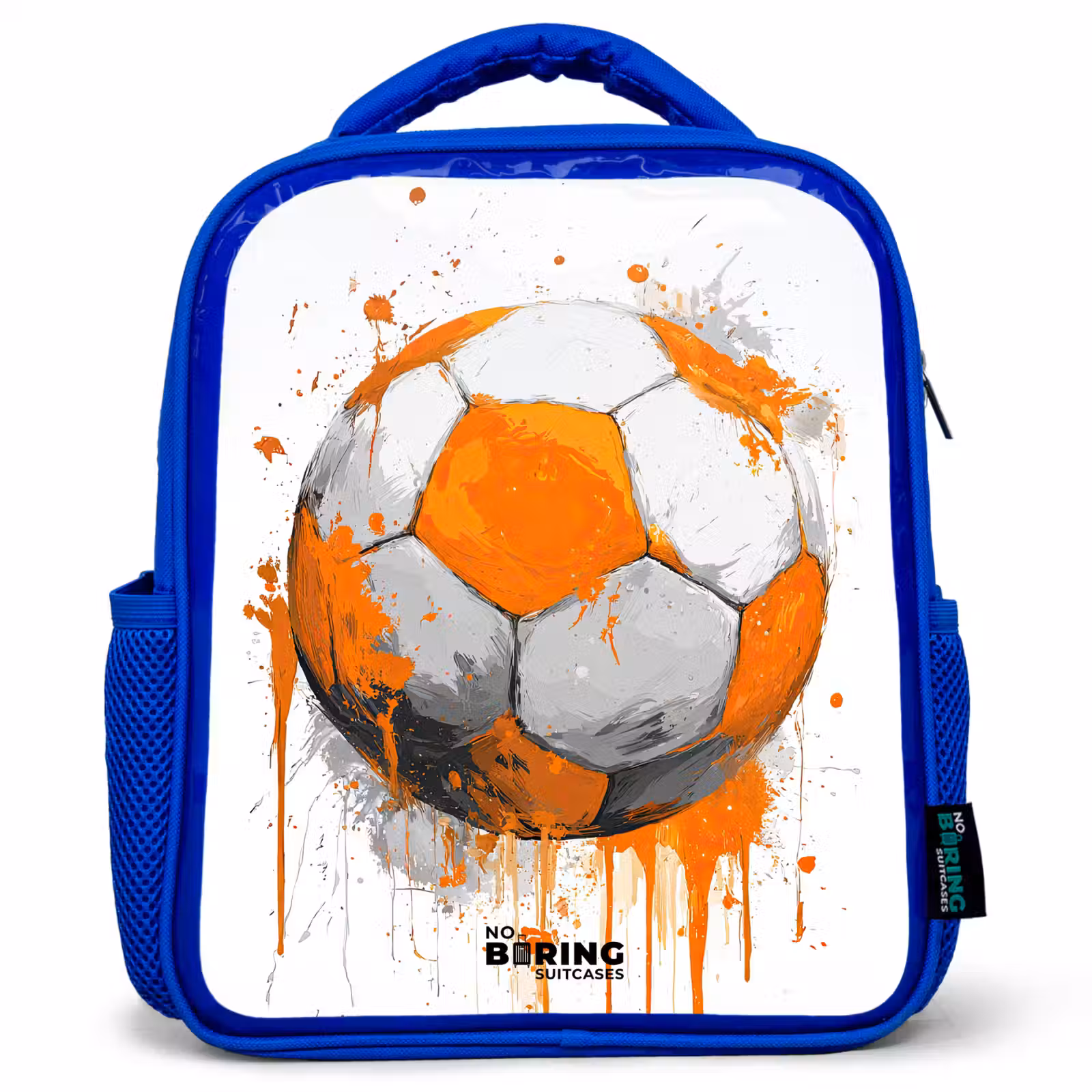 Kids backpack - Blue - Soccer - Paint - Orange — 1