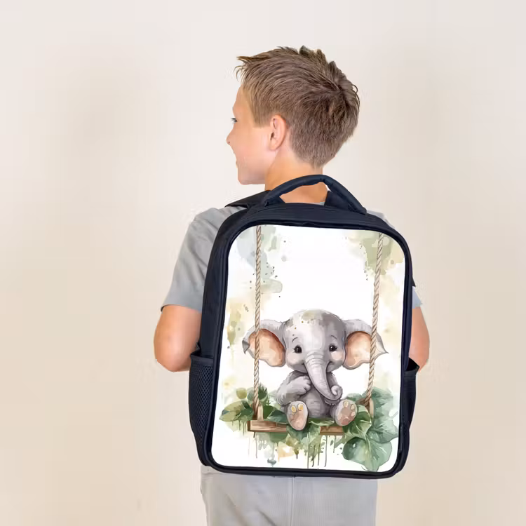 Kids backpack - Black - Elephant - Animal - Children - Jungle — 2