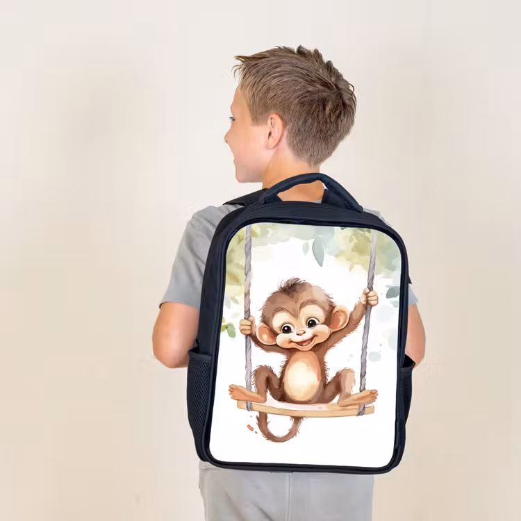 Kids backpack - Black - Monkey - Animal - Children - Jungle — 2