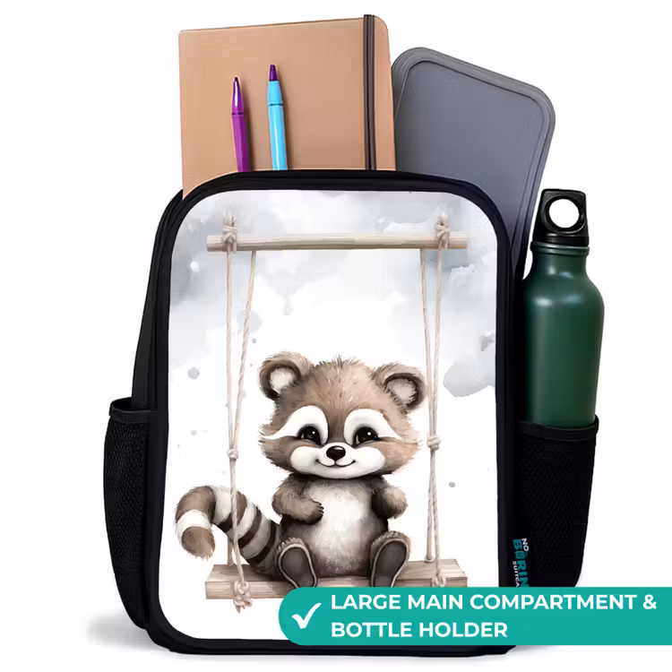 Kids backpack - Black - Raccoon - Animal - Children — 10