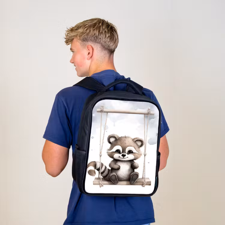 Kids backpack - Black - Raccoon - Animal - Children — 5