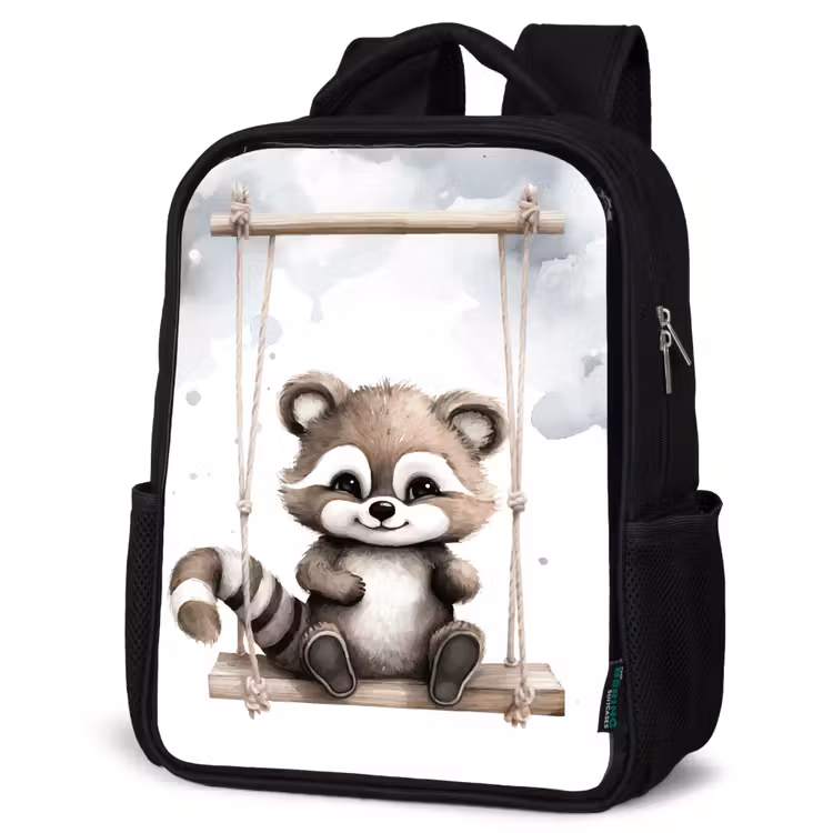 Kids backpack - Black - Raccoon - Animal - Children — 6