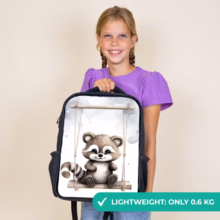 Kids backpack - Black - Raccoon - Animal - Children — 9