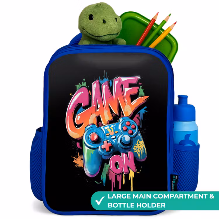 Kids backpack - Blue - Game - Controller - Graffiti - Neon — 5