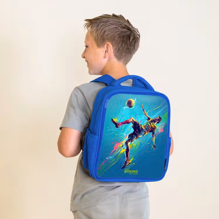 Kids backpack - Blue - Neon - Football - Kick - Colorful — 2