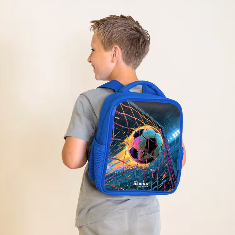 Kids backpack - Blue - Neon - Net - Football - Colorful — 2