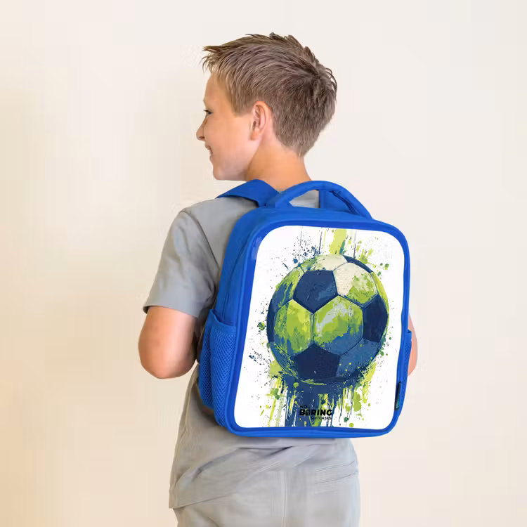 Kids backpack - Blue - Soccer - Paint - Green - Blue — 2