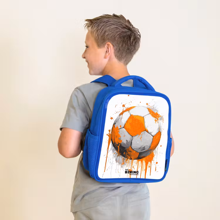 Kids backpack - Blue - Soccer - Paint - Orange — 2