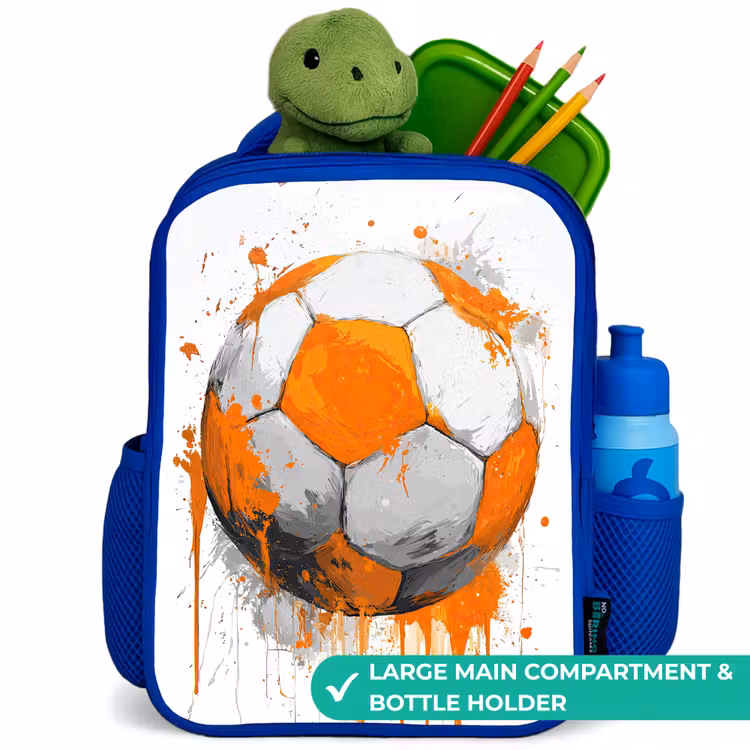 Kids backpack - Blue - Soccer - Paint - Orange — 5