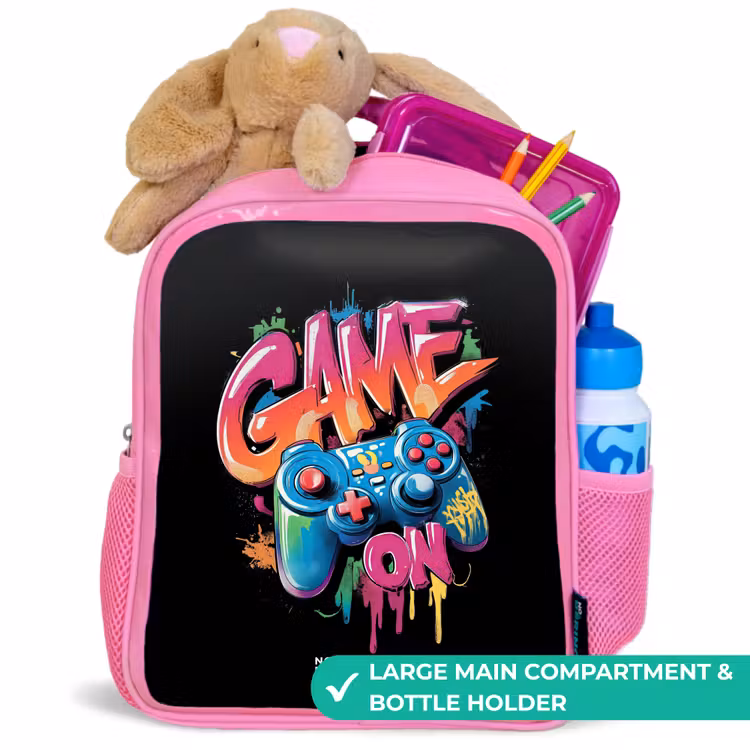 Kids backpack - Pink - Game - Controller - Graffiti - Neon — 2