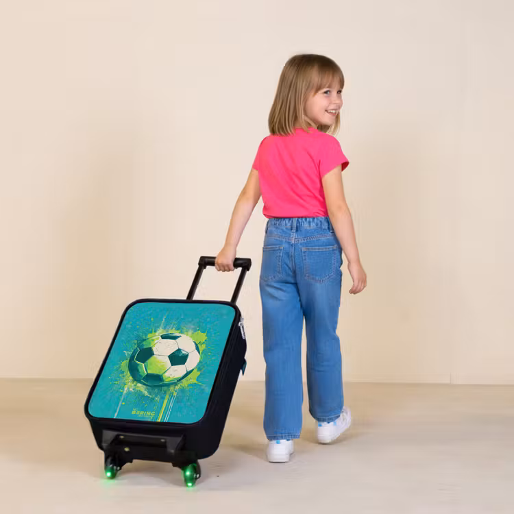 Children's suitcase - Soccer - Paint Splashes - Green - Blue — 2