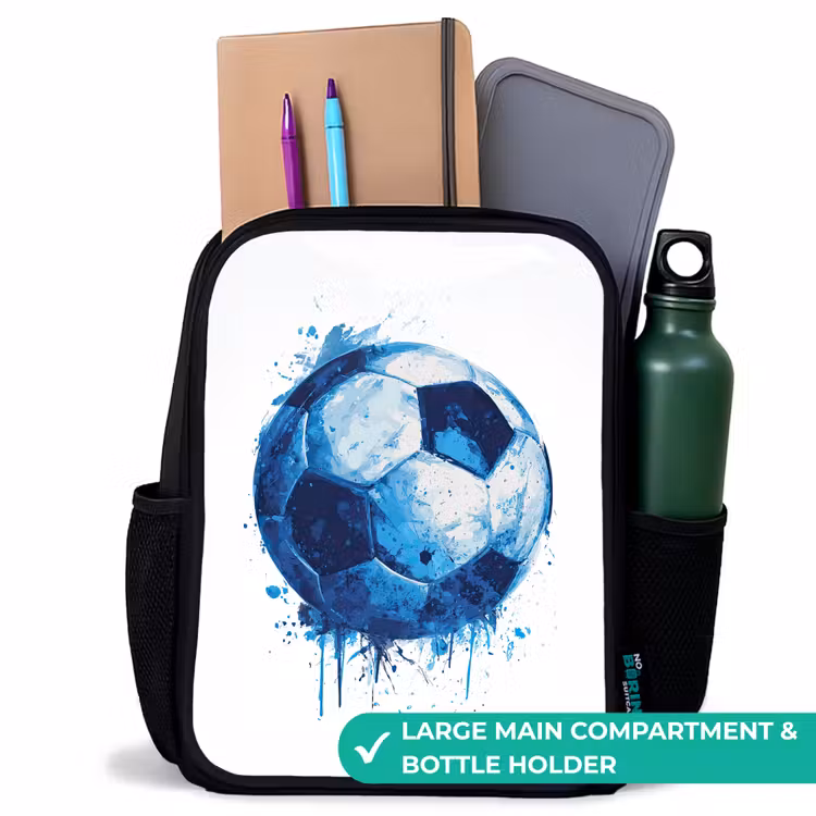 Kids backpack - Black - Soccer - Ink splashes - Blue - Ball — 10