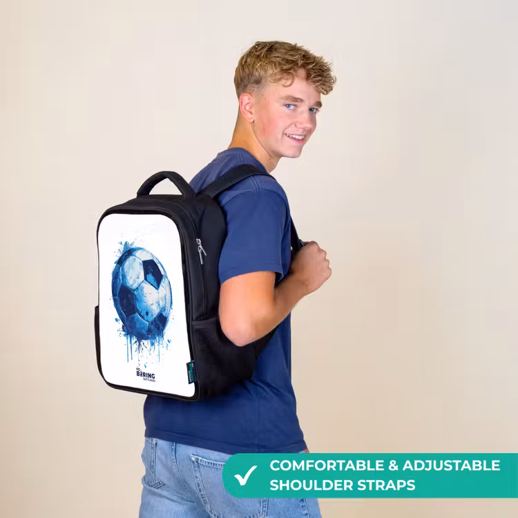 Kids backpack - Black - Soccer - Ink splashes - Blue - Ball — 11
