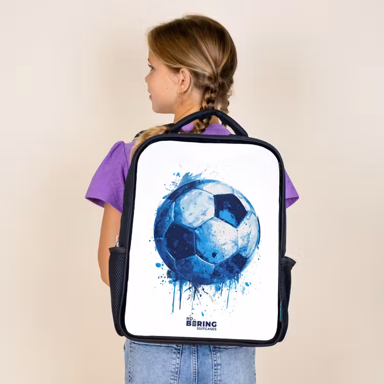 Kids backpack - Black - Soccer - Ink splashes - Blue - Ball — 4