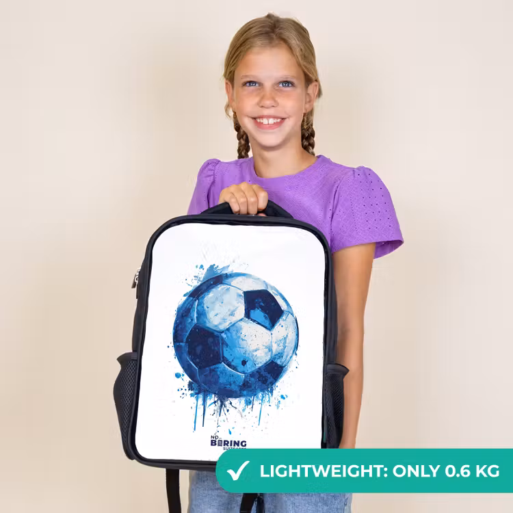 Kids backpack - Black - Soccer - Ink splashes - Blue - Ball — 9