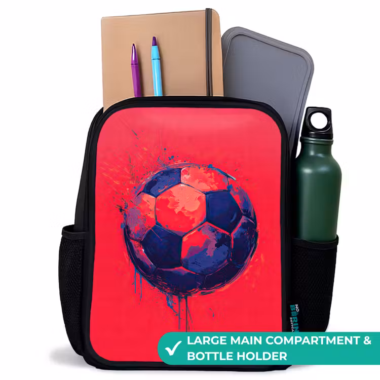 Kids backpack - Black - Soccer - Paint - Blue - Red — 10
