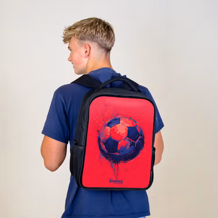 Kids backpack - Black - Soccer - Paint - Blue - Red — 5