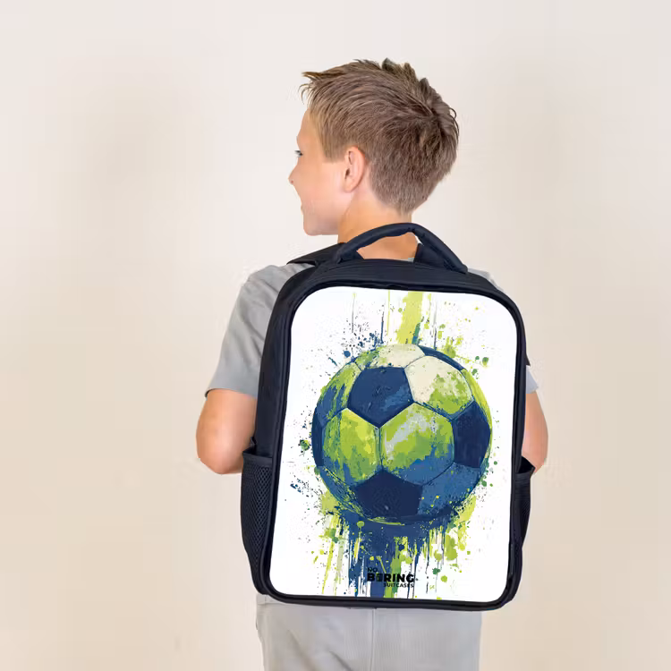 Kids backpack - Black - Soccer - Paint - Green - Blue — 2