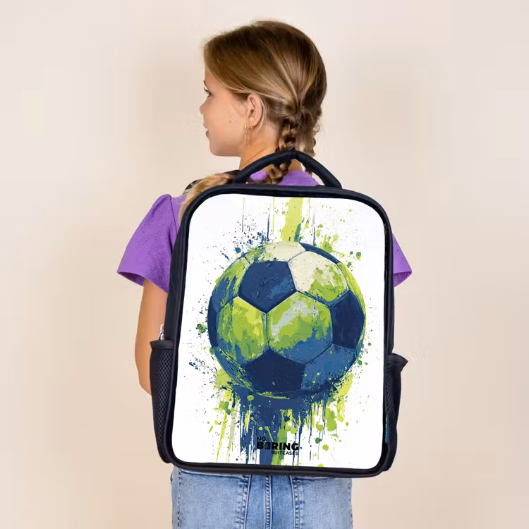 Kids backpack - Black - Soccer - Paint - Green - Blue — 4