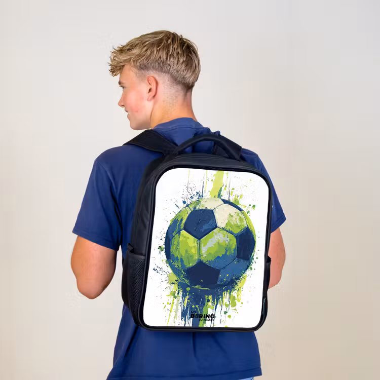 Kids backpack - Black - Soccer - Paint - Green - Blue — 5