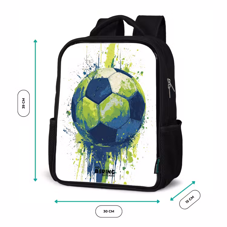 Kids backpack - Black - Soccer - Paint - Green - Blue — 8