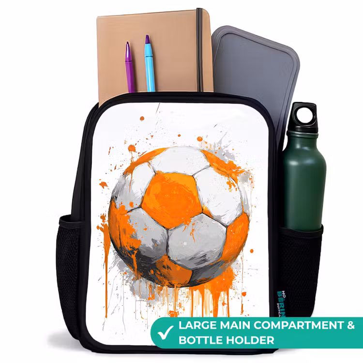 Kids backpack - Black - Soccer - Paint - Orange — 10
