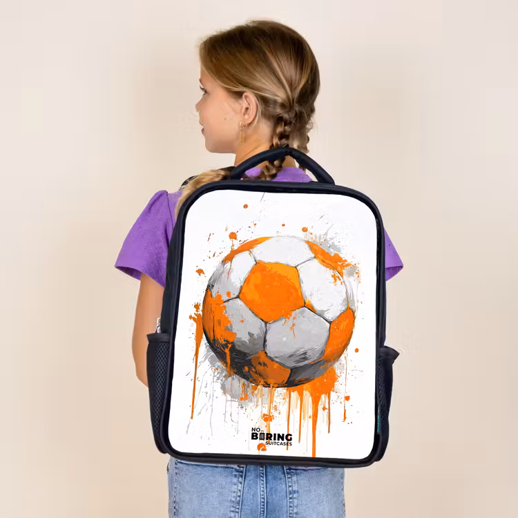 Kids backpack - Black - Soccer - Paint - Orange — 4