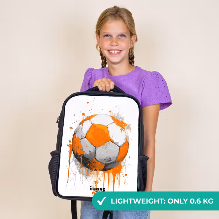 Kids backpack - Black - Soccer - Paint - Orange — 9