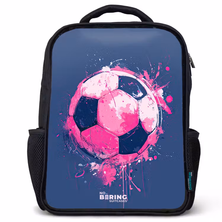 Kids backpack - Black - Soccer - Paint - Pink - Blue — 1