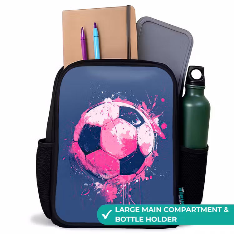 Kids backpack - Black - Soccer - Paint - Pink - Blue — 10